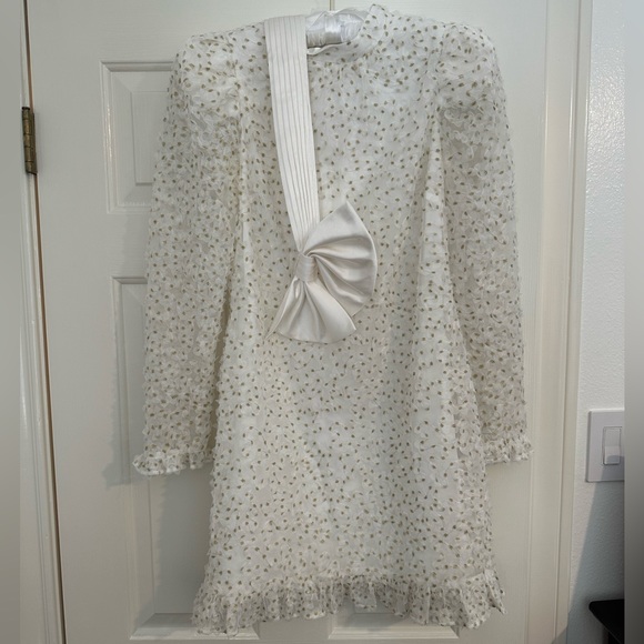 Antonio Melani x Nicola Bathie Julianna Ruffled Mock Neck Embroidered Mesh Dress - Picture 2 of 6